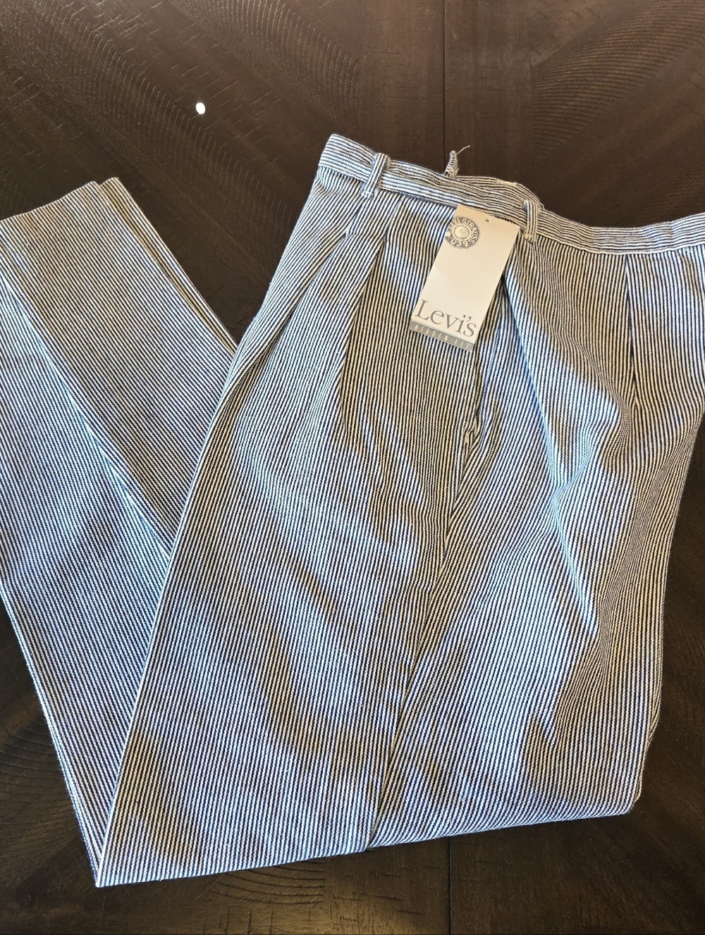 NWT Vintage 80s Levi's Hidden Fit Hickory Stripe Pleated Pants Made in USA 18